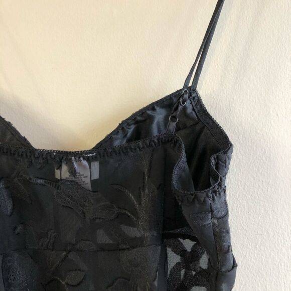 Vintage Linda Lingerie Floral Semi Sheer Babydoll Sexy Bra Cami Top Black - Picture 9 of 14